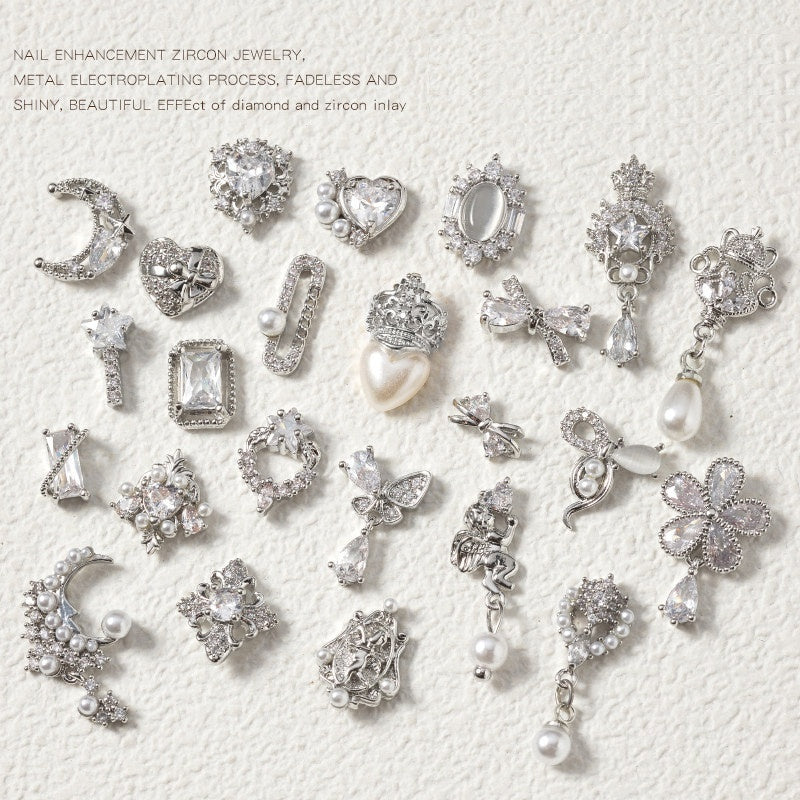 Silver Zircon Bow Nail Art Accessories