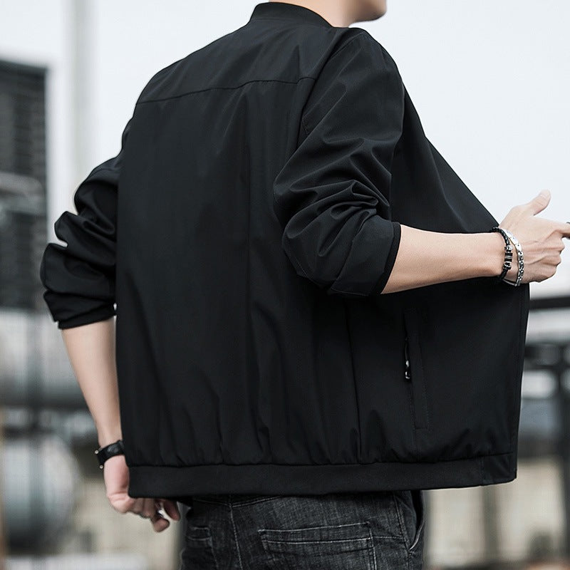 Men's Jacket Spring And Autumn Solid Color Stand Collar Coat