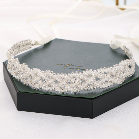 Rice Bead Twisted Flower Headdress For Wedding
