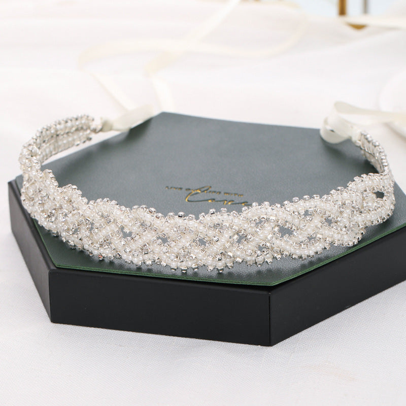 Rice Bead Twisted Flower Headdress For Wedding