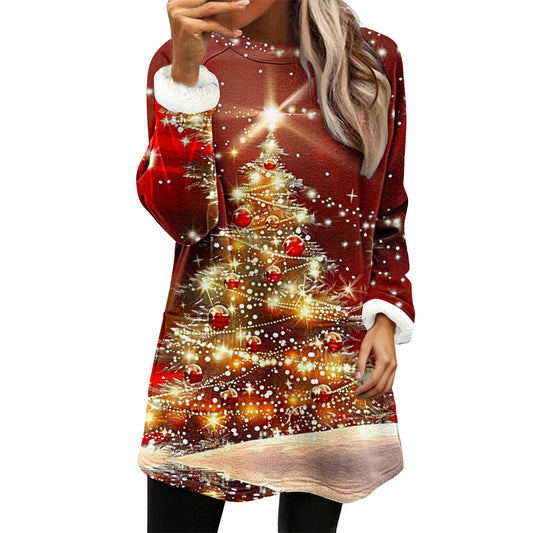 Snowman Digitaltryk Afslappet Løstsiddende Fløjlsweater med Brede Ærmer