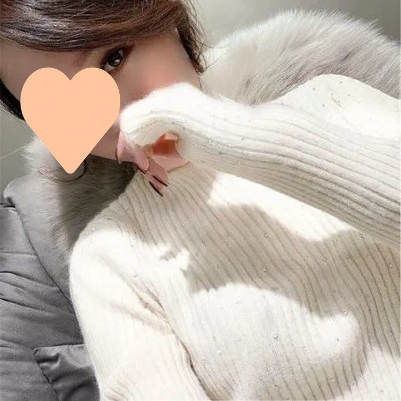 Thickened Starry Rhinestone Knitted Sweater