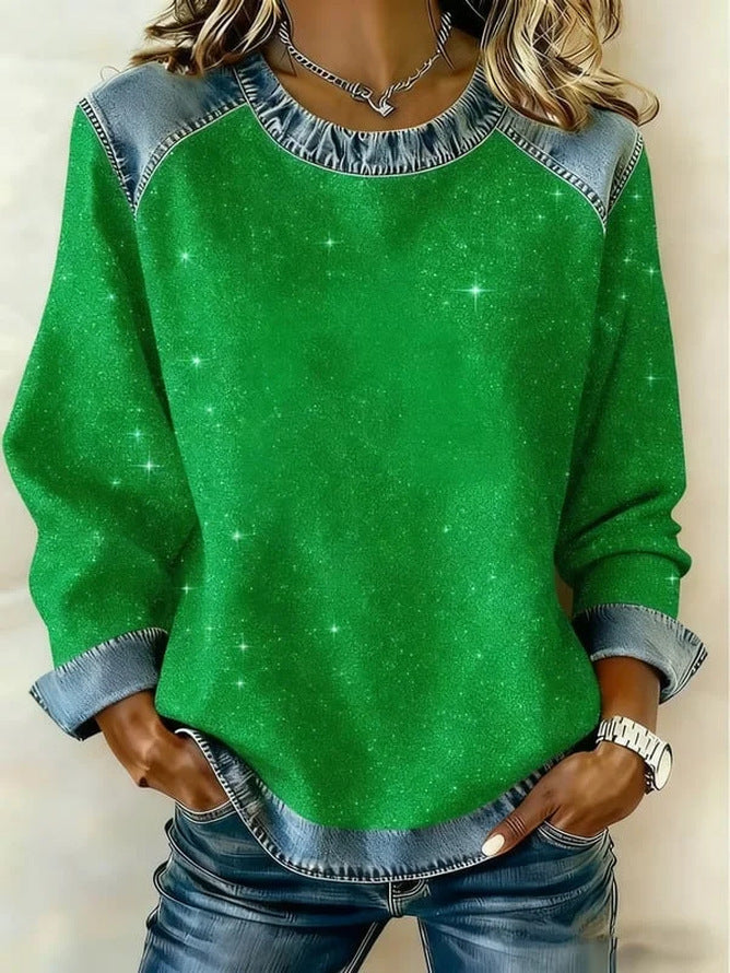 Womens 3D Digital-Print Crew-Neck Fashion Pullover Long-Sleeve Sweatshirt
