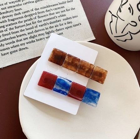 Colorblock resin square geometry hairpin combination Korea retro forest system bangs clip hair accessories