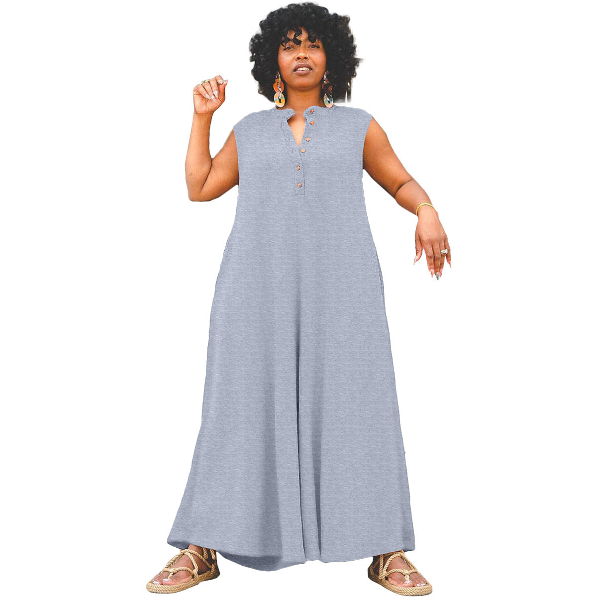 Kvinders Casual Jumpsuit med Knapper Store Størrelser