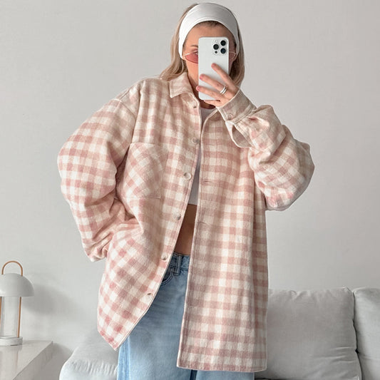 Fashion Simple Plaid Coat Niche Loose