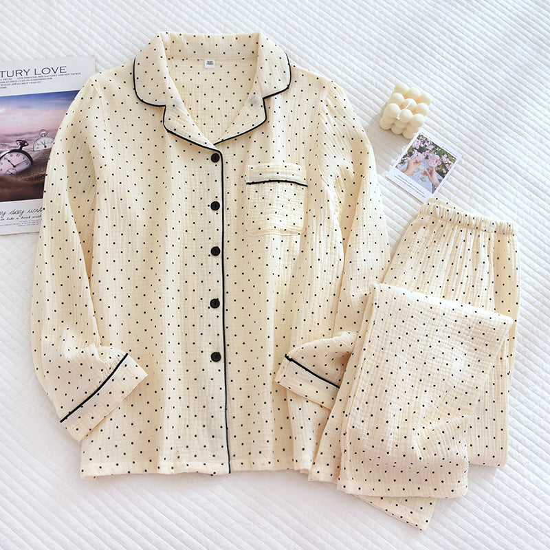 Spring And Summer Long Sleeves Home Thin Women's Crepe Cotton Cardigan Pajamas