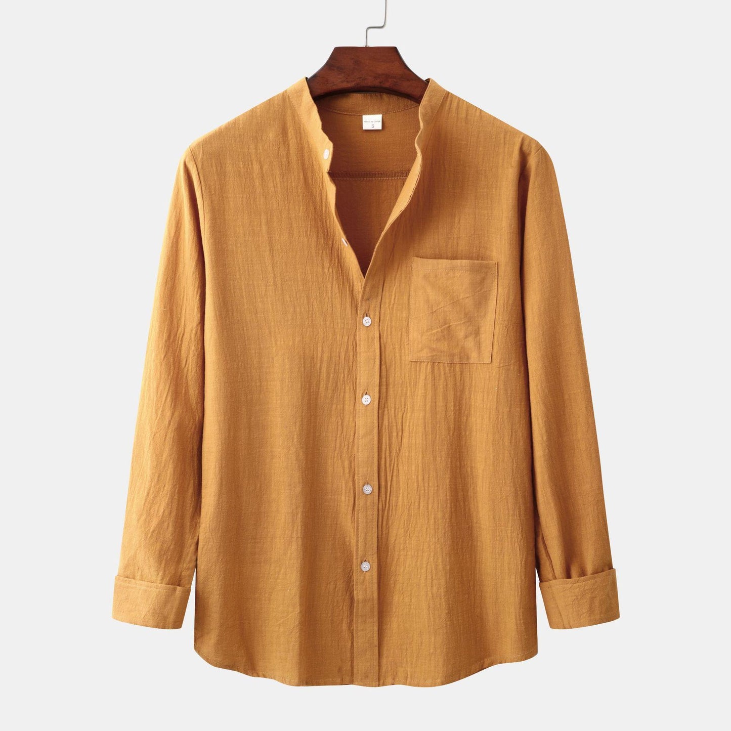 Men's Slim Solid Color Long Sleeve Shirt Cotton And Linen Casual Shirt