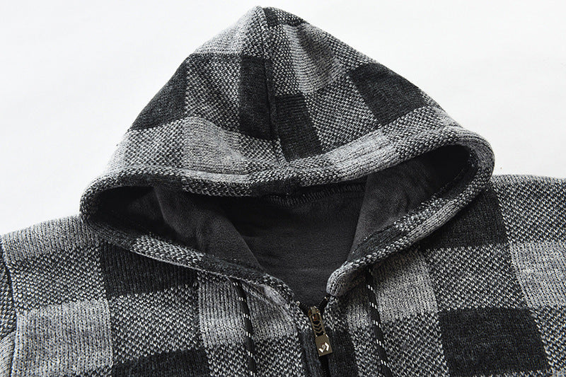 Men's velvet padded cardigan hooded sweater