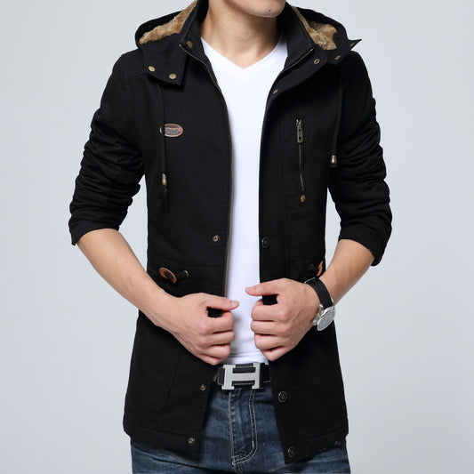Autumn and winter new men's plus velvet trench coat