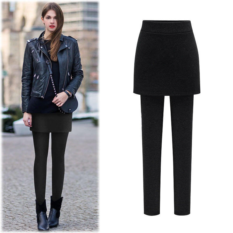 Fake Two-Piece Leggings Plus Velvet Thickening Women Keep Warm And Look Thin