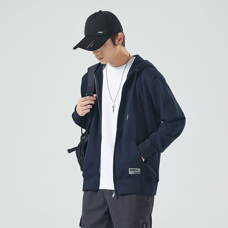 Efterårs- og vinterfleece lynlås sweater hættetrøje løs sports-casual cardigan til mænd
