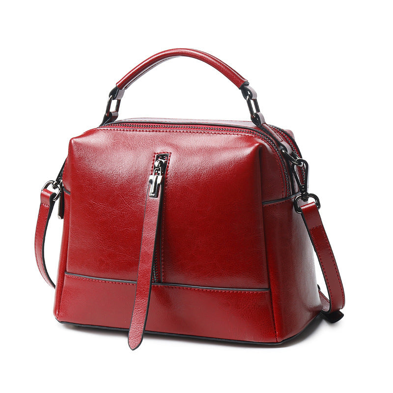 Leather casual fashion oil wax leather bag
