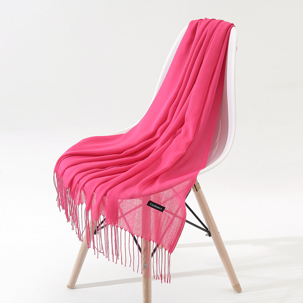 New Japanese And Korean Women's Long Autumn And Winter Cashmere-like Simple And Comfortable Versatile Fashion Solid Color Tassel Scarf Shawl