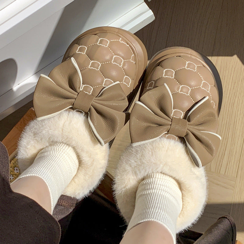 Good-looking Bow Waterproof Cotton Shoes Women's Bag Winter Match
