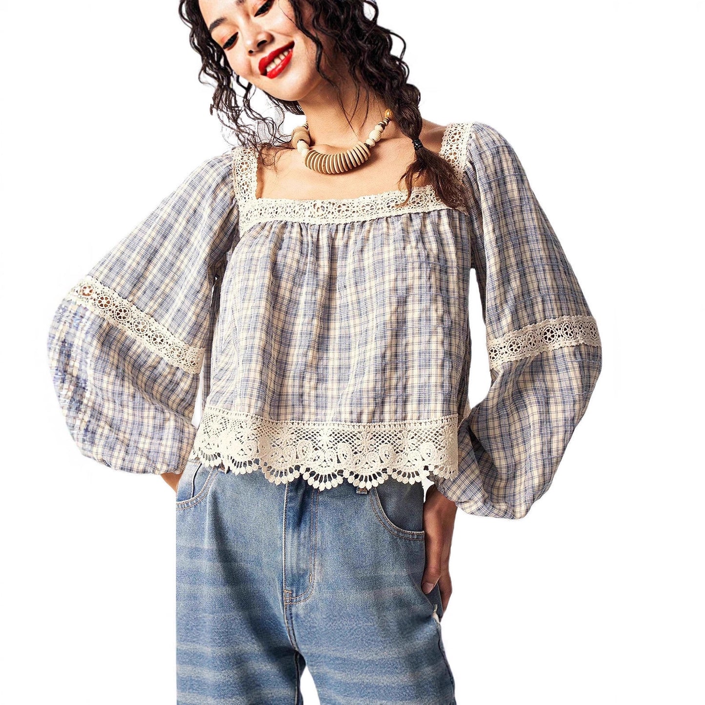 Patchwork Lace Blouse Women's Top