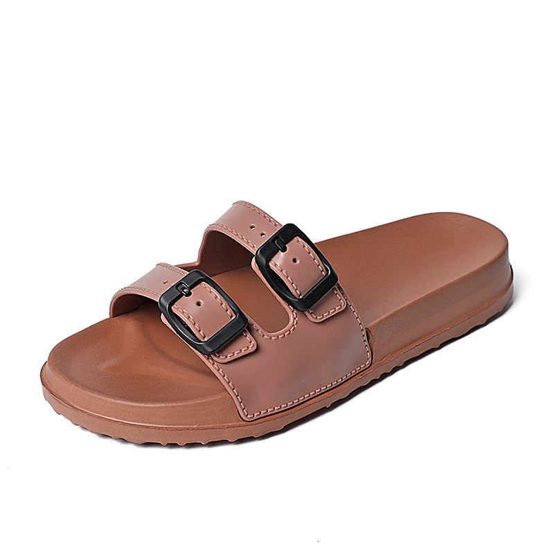 Women's Retro Flat Fashion Sandals With Two Straps And Double Buckles