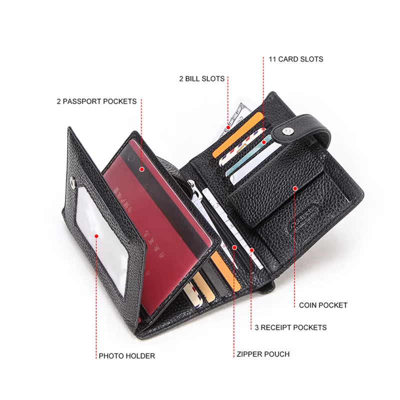 CONTACT'S Genuine Leather Men Wallet Short Trifold Casual Men'S Wallet Coin Purses Card Holders Money Clips Passport Wallet