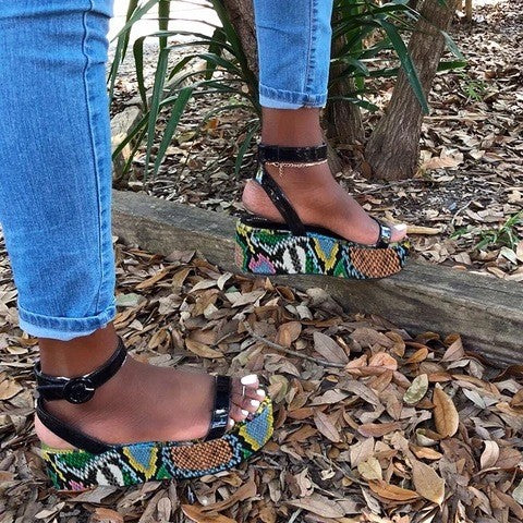 Snakeskin word strap women's shoes printed sandals