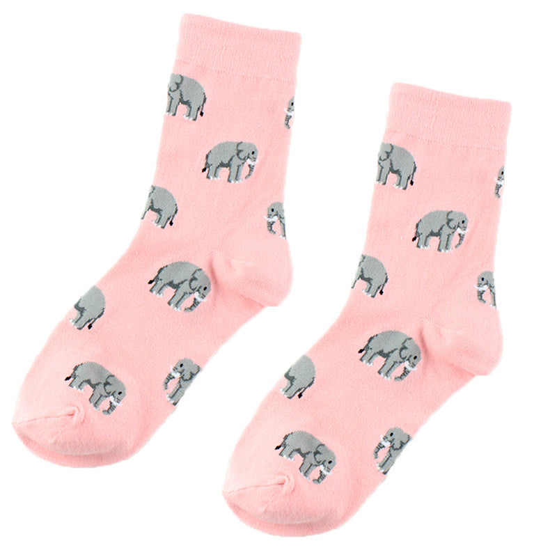Spring Autumn And Winter Women's Cartoon Animal Middle Tube Socks
