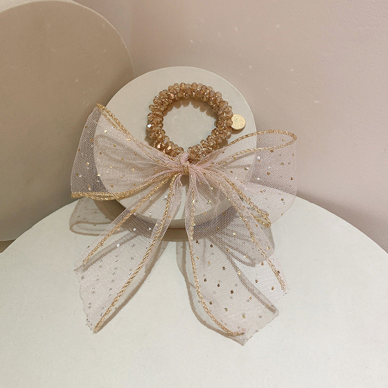 Clear Starry Sequin Gauze Bow Streamer Hair Tie Rope