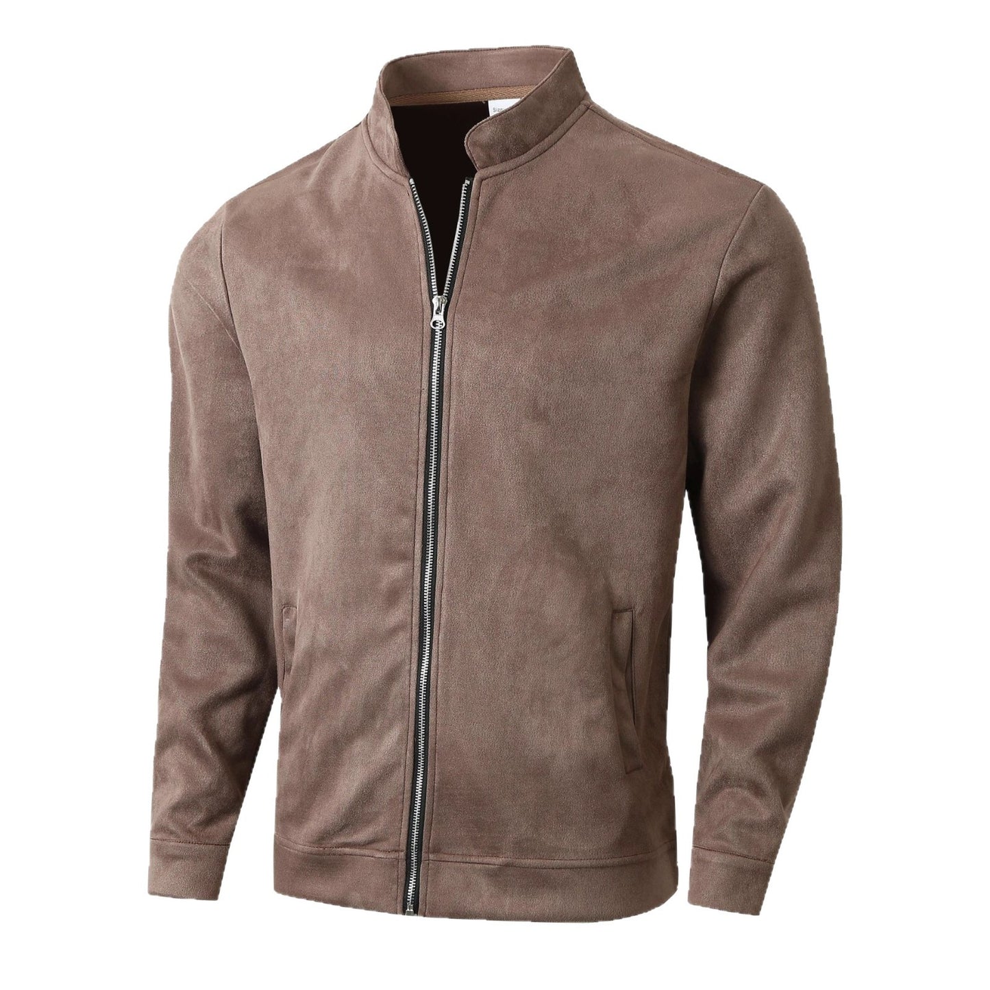 Men's Jacket Slim Fit Round Neck Long Sleeves Stand Collar Cardigan