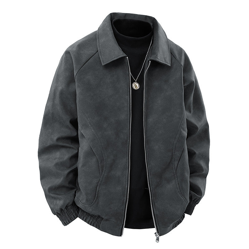Men's Suede Couple's Windbreaker Antique Brown Lapel Jacket