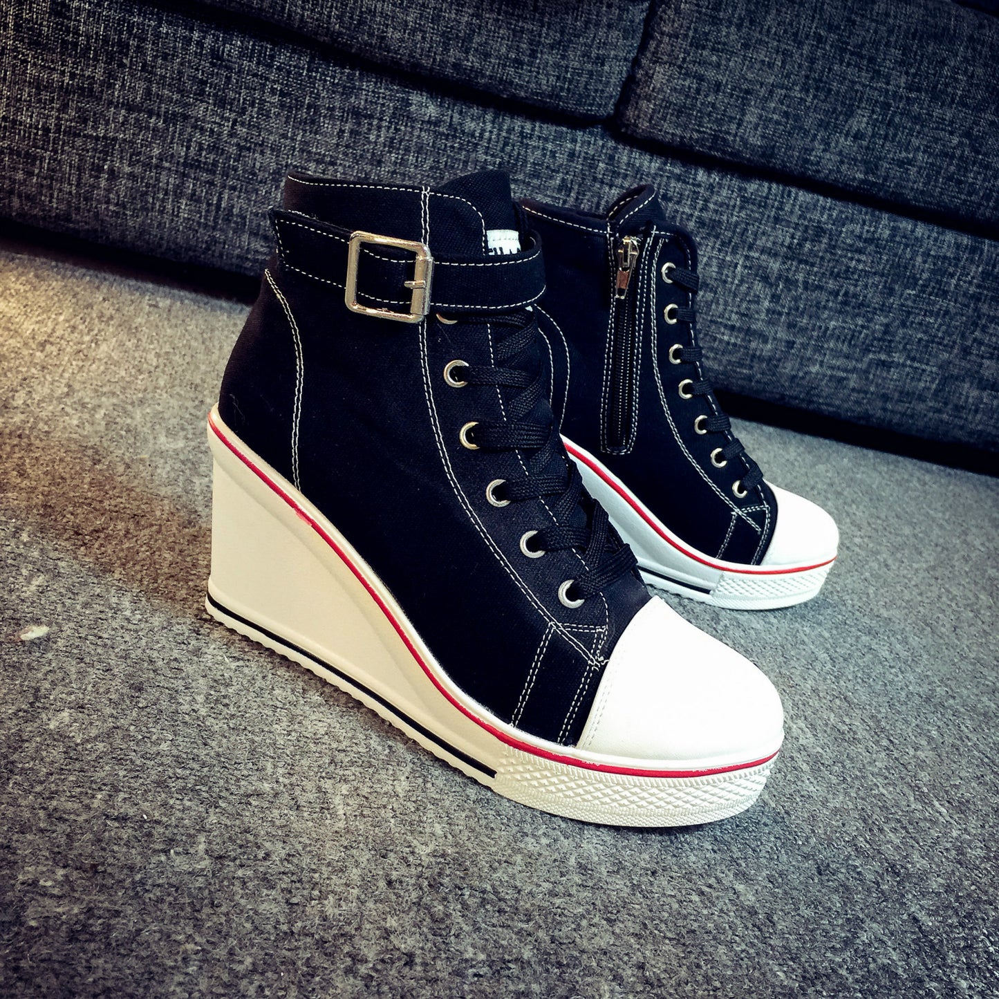 Women's Heightened Platform Wedge Heel High-top Canvas Shoes