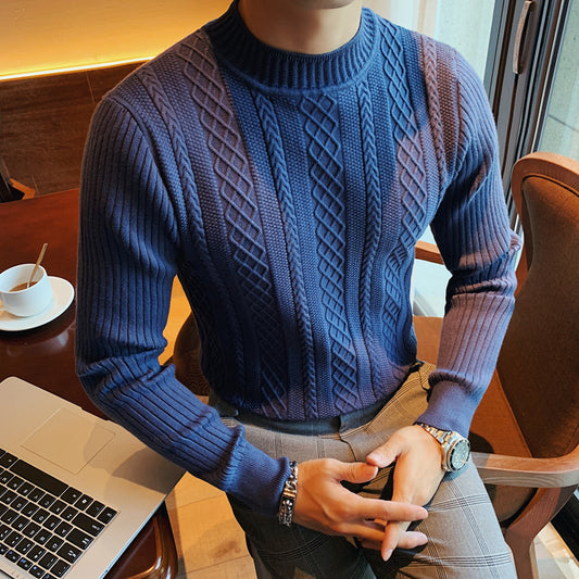 Twist Sweater Men's Half Turtleneck Sweater Slim Coarse Sweater Base