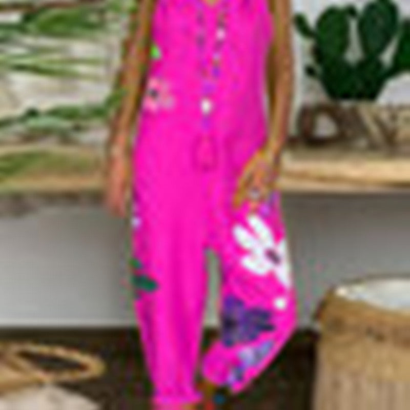 Women's Fashion Minimalist Loose Fitting Casual Printed One Piece Strappy Trousers