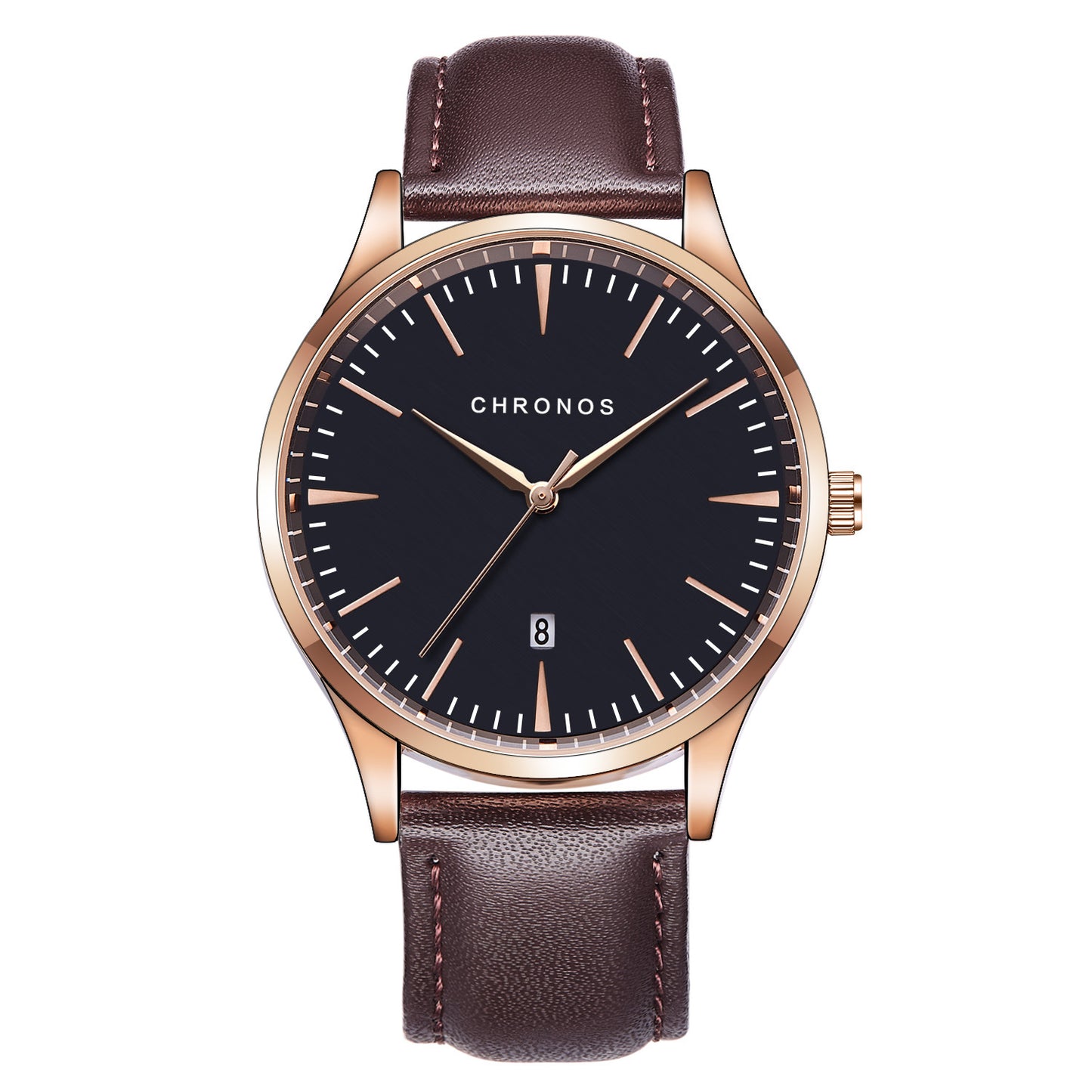 Men's Business Watch Vacuum Plating Stainless Steel Leather Strap Calendar Waterproof Watch