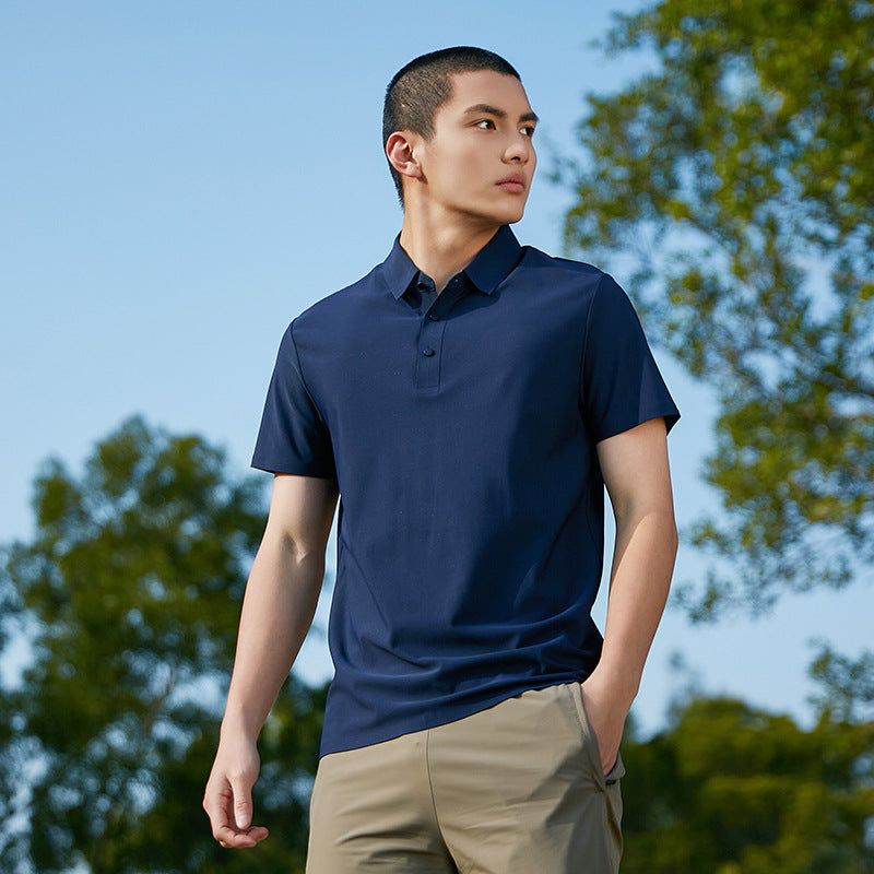 Ice Silk Short-Sleeve Solid-Color Stretch Mens Seamless Polo Shirt