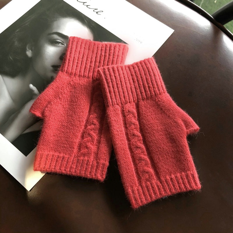 Solid Color Stretch Half Finger Knitted Gloves