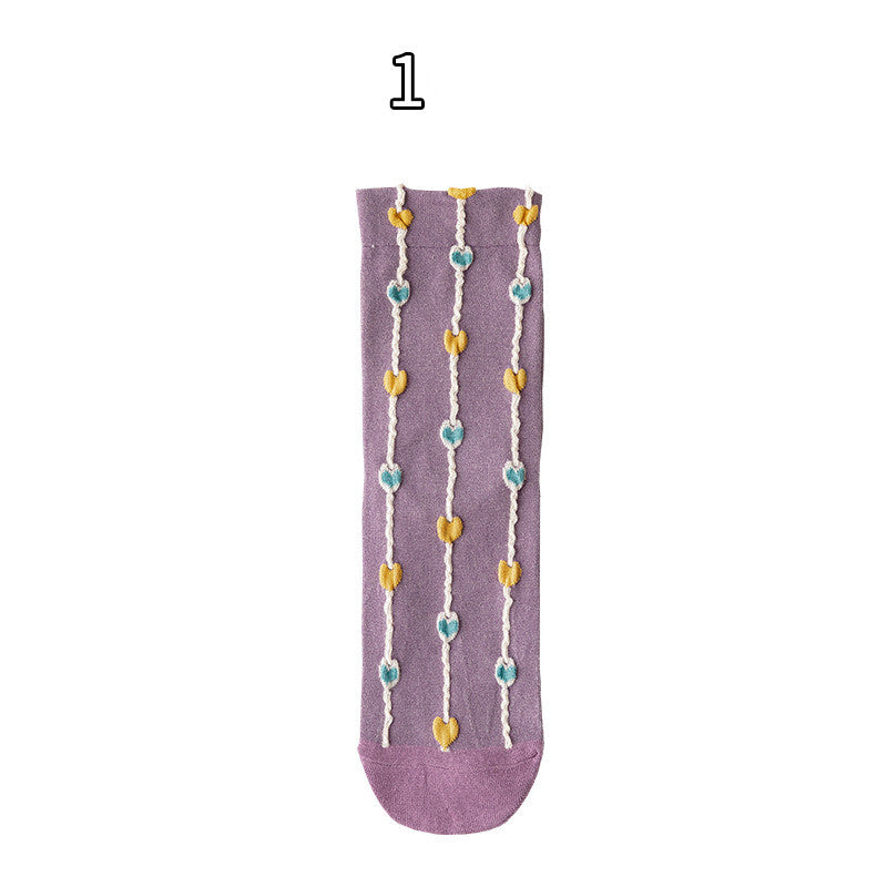Purple Jacquard Thin Women's Cotton Socks
