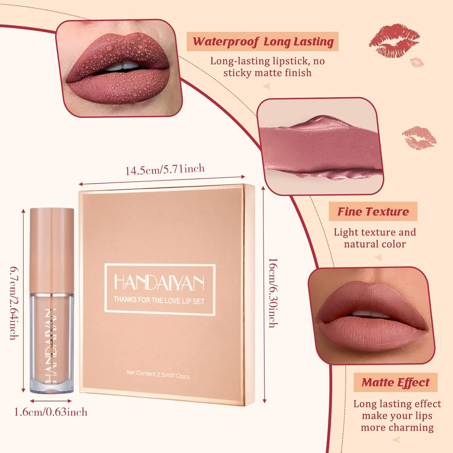 12 Piezas Pintalabios Permanente Liquido, Labiales Mate De Larga Duracion, Rojo Gloss, Barra De Labios Impermeable, Lipstick Set Kit Maquillaje, Para Mujeres Regalo San Valentín Cumpleaño