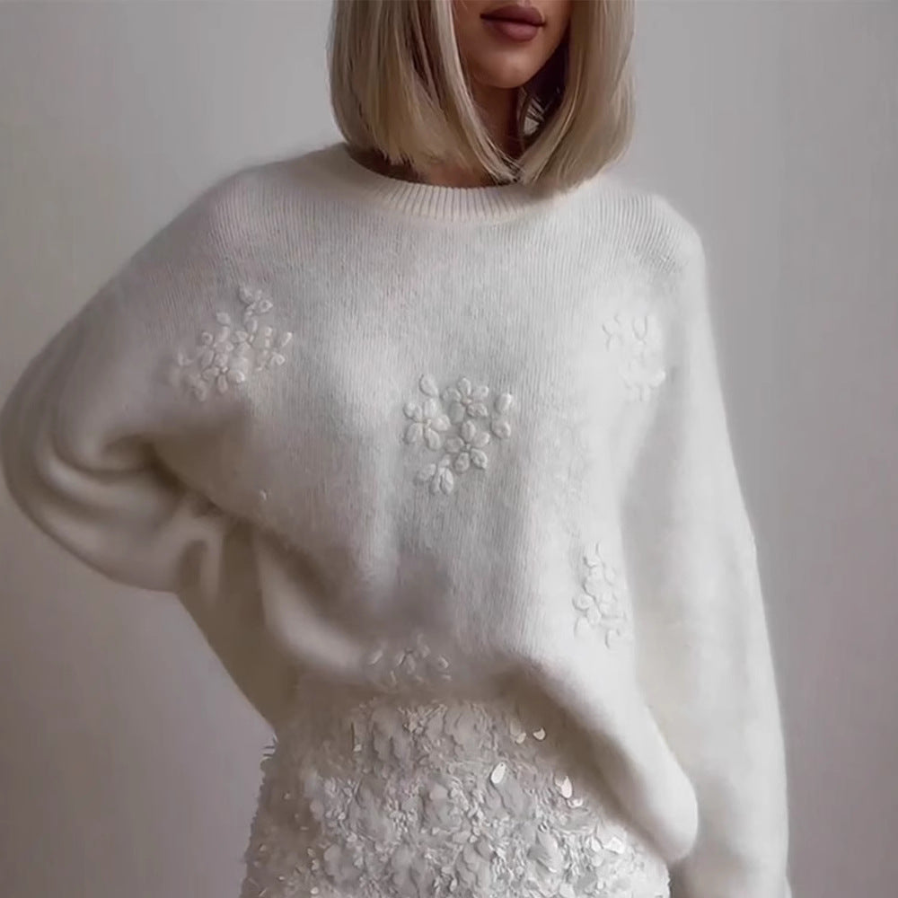 New Knitted Thermal Top A Loose Laid-back Crochet Long-sleeve Pullover