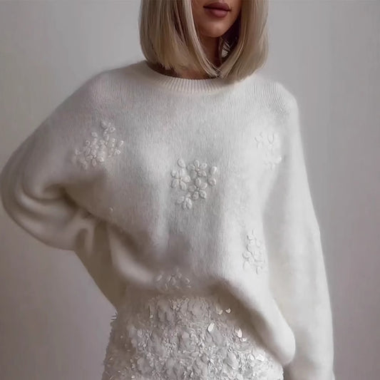 Knitted Cozy Loose-fitting Laid-back Crocheted Sweater