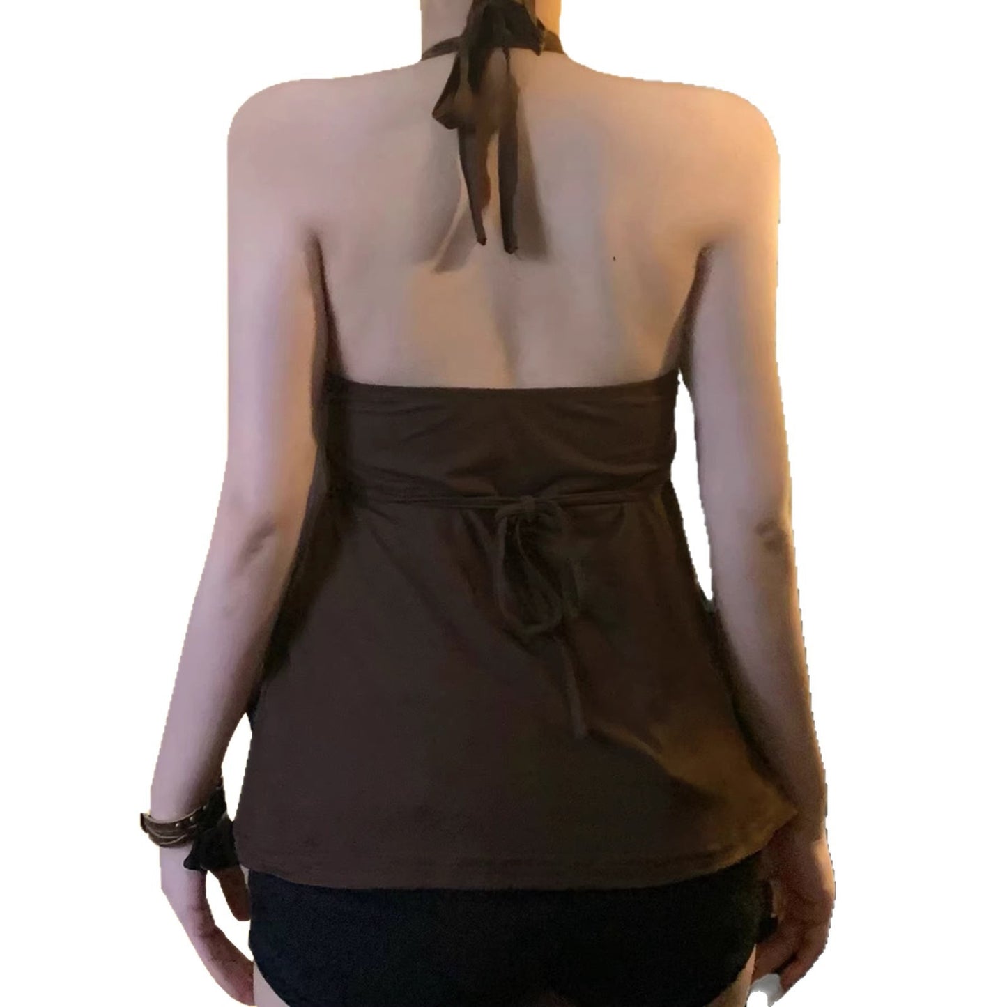 Retro Rhinestone-embellished Ultra-sexy High-waisted Halter-neck Cami With Lace-up Detailing