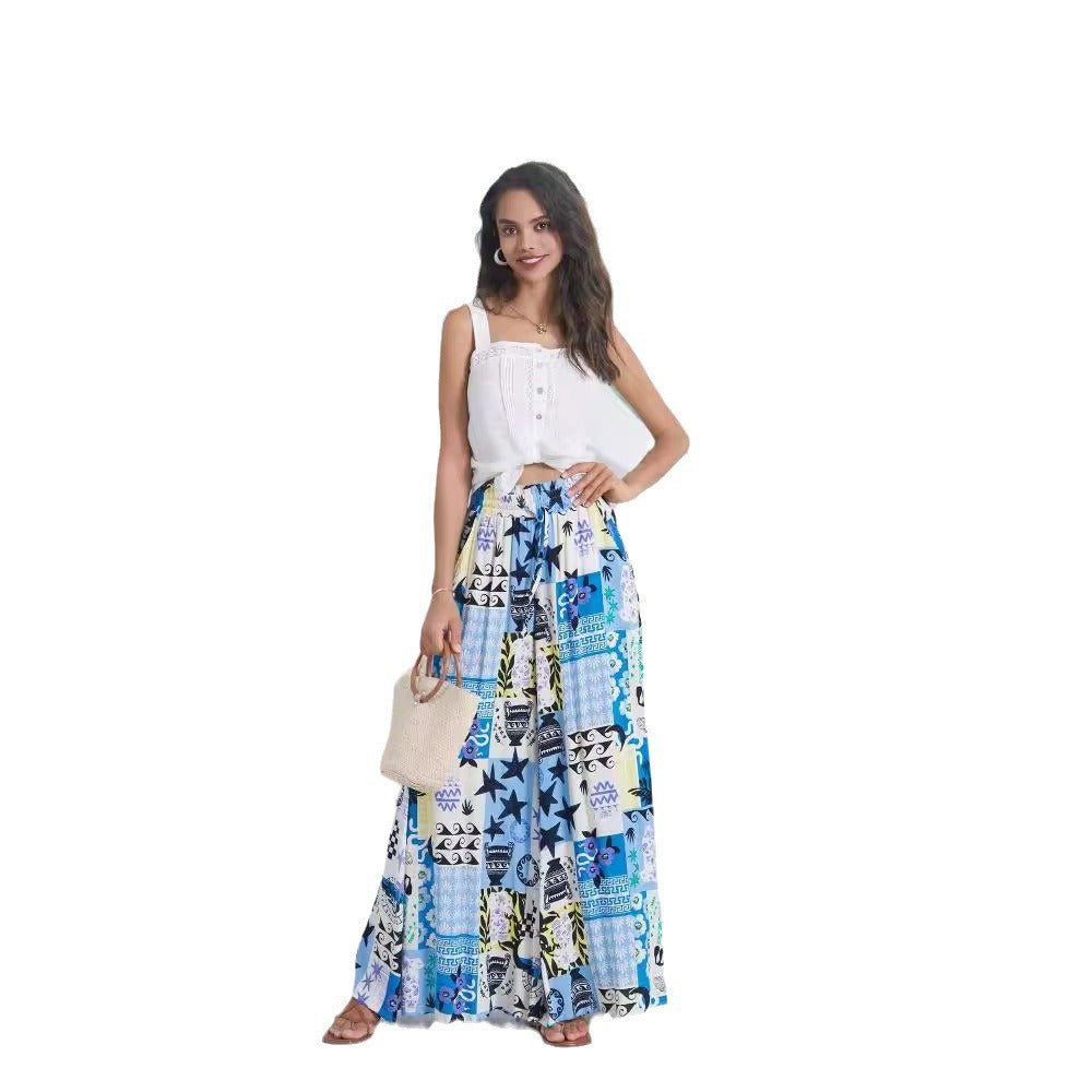 Loose Lace-up Waist Wide-leg Pants For Women