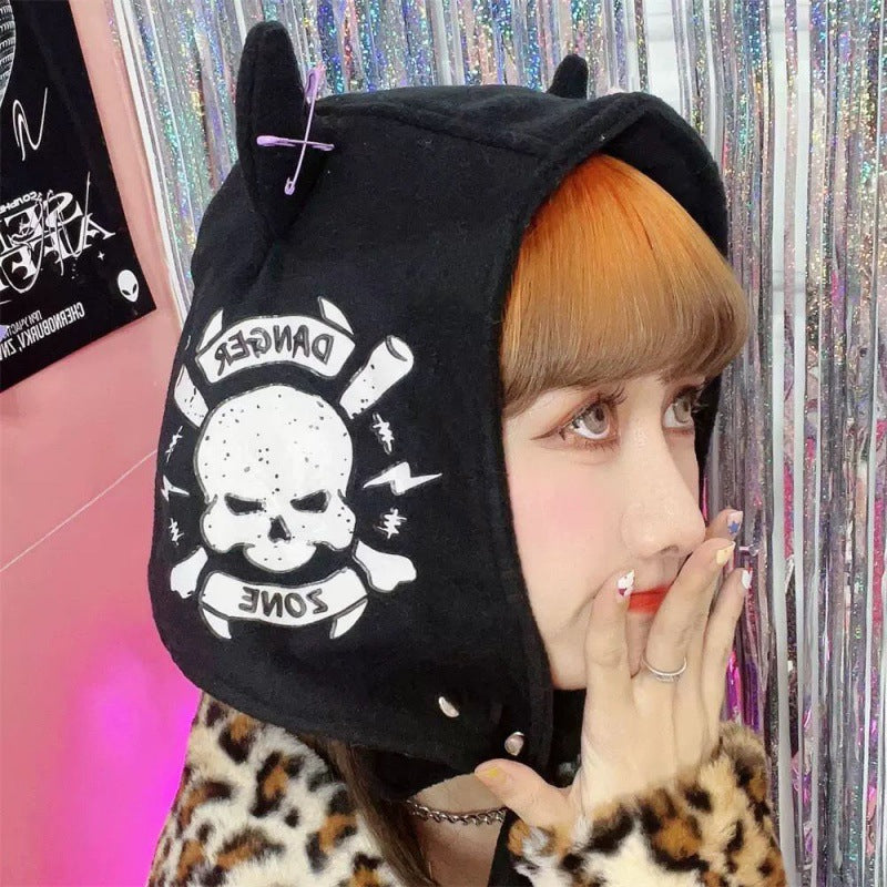 Devil Horn Skull Printed Bones Earmuffs Hat