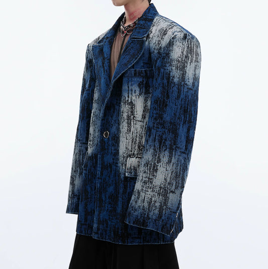 Tie-dye slidt design polstret skuldre habitjakke løs