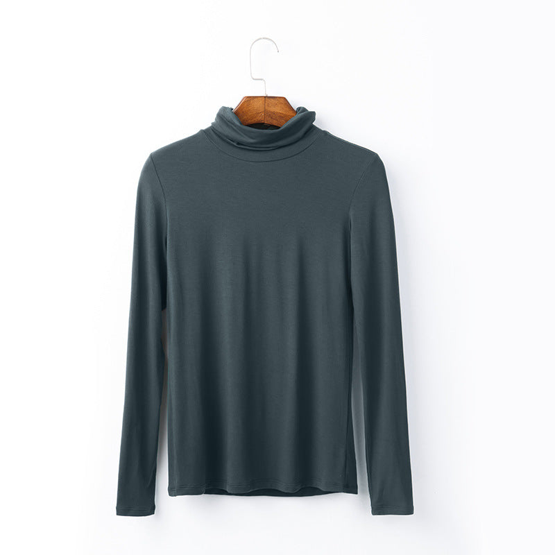 Oversize Women's Long Sleeved T-shirt Solid Color High Collar Modal Undercoat