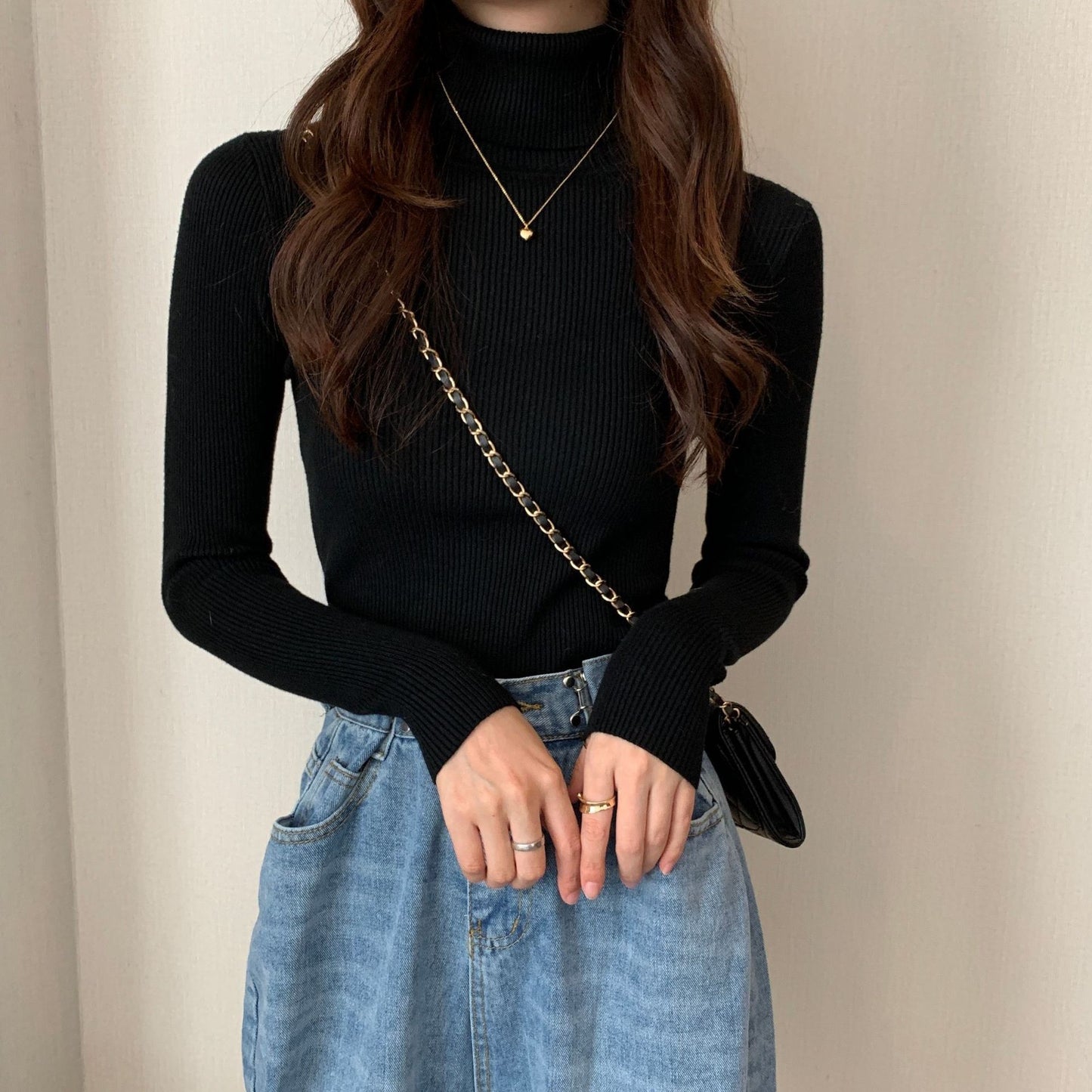 Half High Collar Inner Lining Bottom Sweater Slim Fit Fit Long Sleeved Sweater