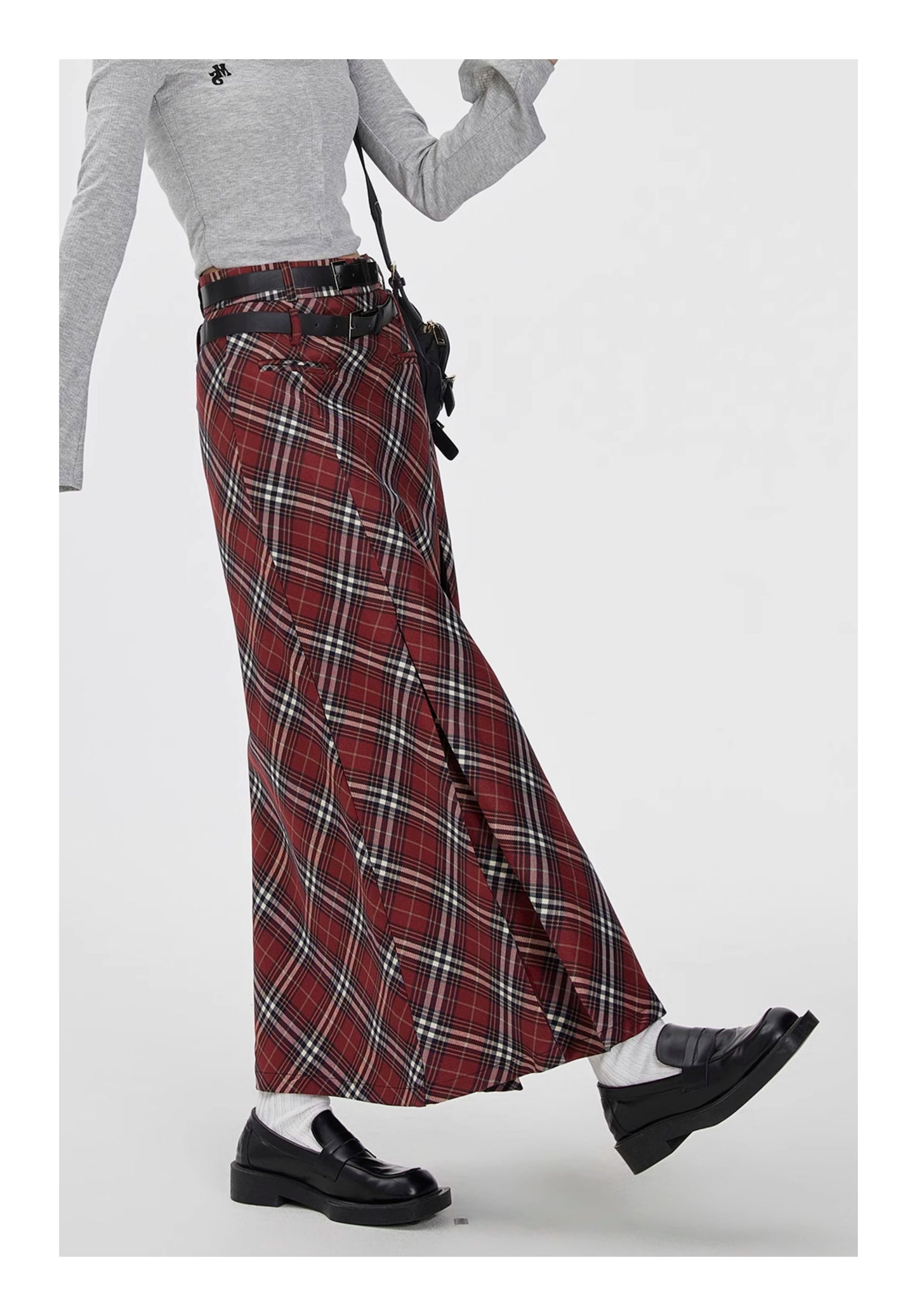 Retro Plaid Skirt High Waist Midi Skirt