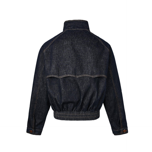 Mens Solid-Color Denim Short Jacket With Zipper SpringSummer Deep Blue-Jacket