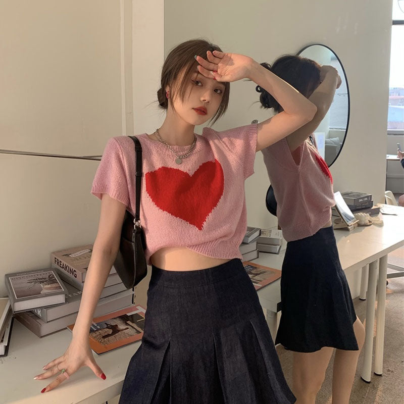 Fashionable Simple Jacquard Short-sleeved Knitted Top