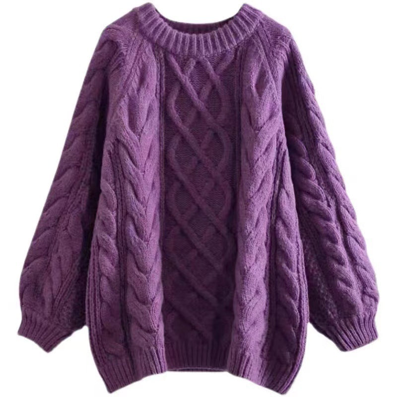 Thick Thread Cable-knit Sweater Female Thick Mid-length