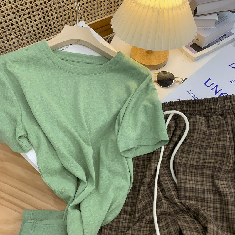 Loose Cotton And Linen Short-sleeved T-shirt Round Neck Top