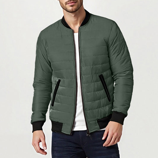 Mens Solid-Color Stand-Up Collar Cotton Padded Jacket Baseball Uniform