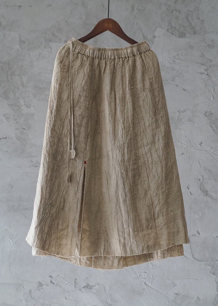 Original Design Dirty Dyed Linen Temperament Retro All-matching Slim Frayed Skirt
